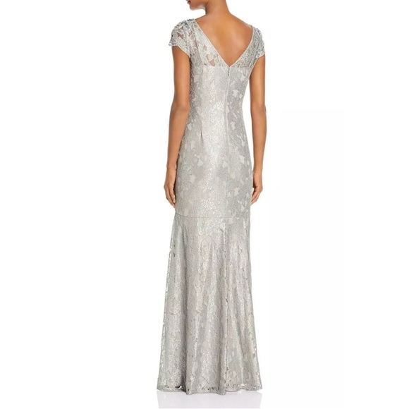 Adrianna Papell silver metallic lace gown dress - Picture 2 of 8